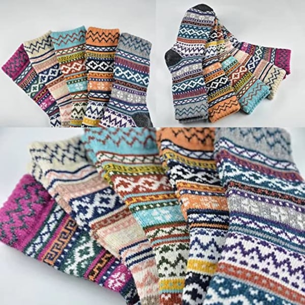Varme sokker, 5 par uldsokker til kvinder til vinterbløde og Thi