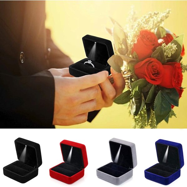 Velvet Ring Box med LED Light Ring Box for bryllup, forslag, E