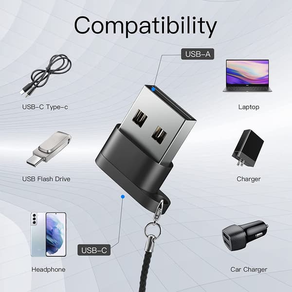 USB C til USB-adapter, USB hann til USB C hunn, svart [2-pakning],
