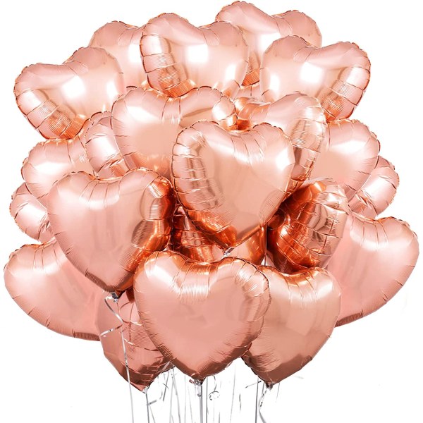Hjerteformede balloner, 50 stk. Rose Gold Hjerteballon, Hjerteballon