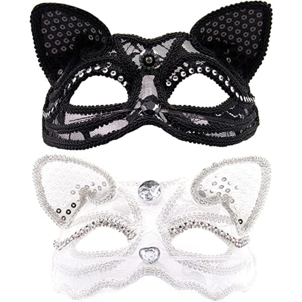 Cat Masquerade Mask Luksus sexy kattemaske med perler dekorasjon V
