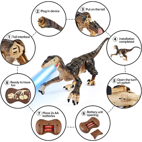 Fjernstyrte dinosaurleker for barn, 2.4G elektronisk RC