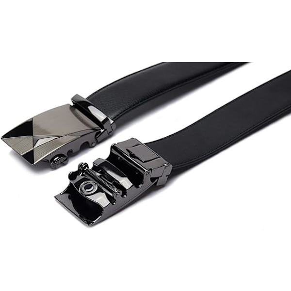 Herrebelte i skinn med automatisk spenne, 125 cm bred, sort