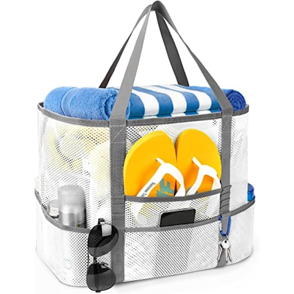 Mesh Strandväska, Stor Strandväska Simväska Fällbar Mesh Tote
