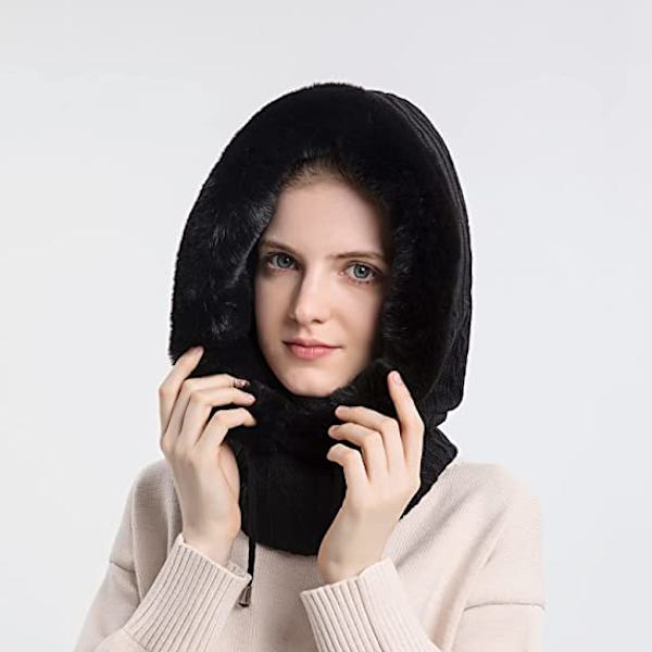 Kvinners Vinterlue Hodeplagg En-Stykke Fleece Foret Strikket Balaclavaer