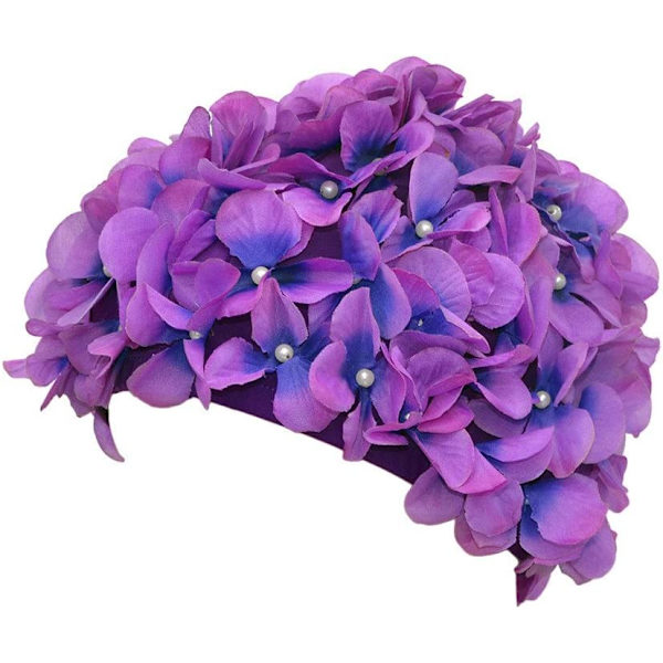 Lilla Retro Blomster Badehætte til Kvinder