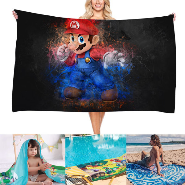 Ett stykke (7,75*150cm) strandhåndkle Super Mario Bros 3D-utskrift for