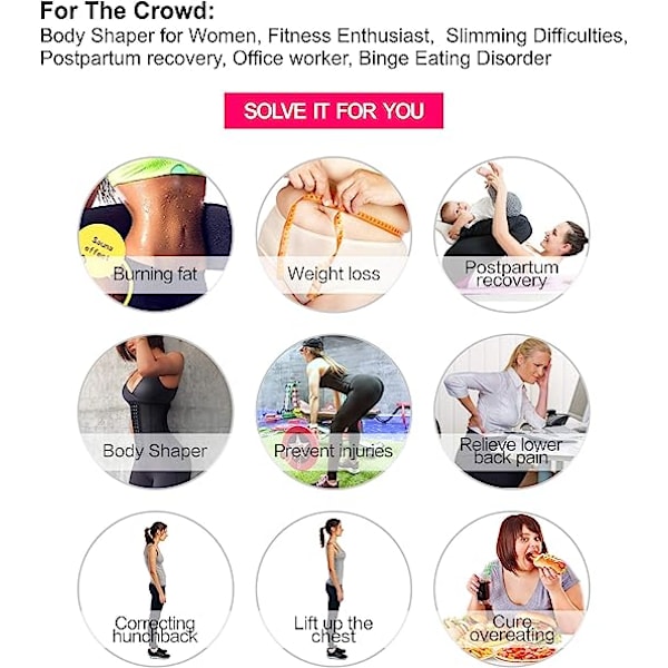 Naisten litteä painonpudotusvyö 4 koukkua Lateksi Slim Corset Belt Bla