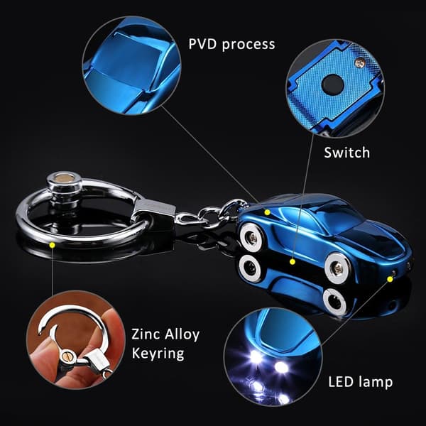 Luova avaimenperä auton avaimenperä taskulamppu 2 tilalla LED-valoilla (sininen)