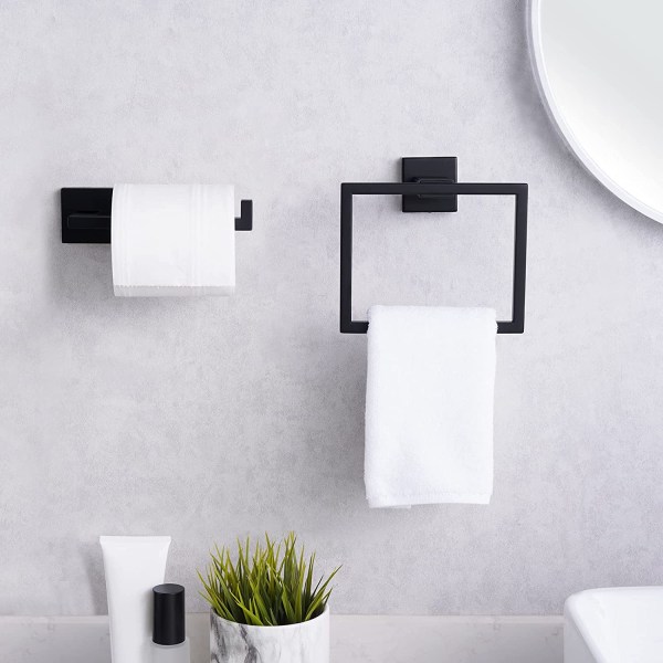 2-Pak sort toiletpapirholder og håndklæderingsæt Badeværelse Acc