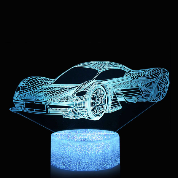 Fin drømmesportsbil nattlys for barn, 3D Led Illusion-lampe