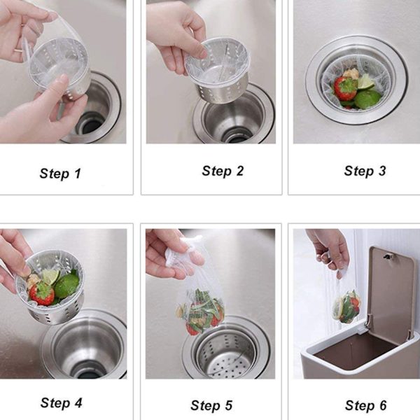 Køkkenvask Si Strainer Mesh Bag- 200 PCS Engangs Mesh Sink Str