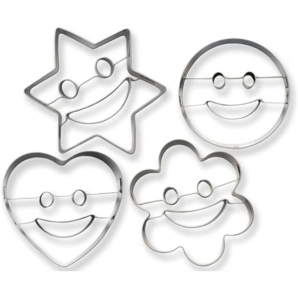 Kageformssæt med 4 - Til sjov bagning - Emoji, Smiley, Hjerte og Stjerneformer
