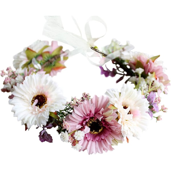 1 stk Daisy Flower Crown Floral Wreath Pannebånd Hårkrans Hår G