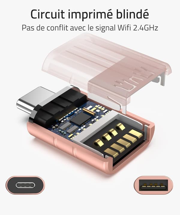 Ruusukullanvärinen USB C - USB -sovitin, 2-pakkaus, USB C -uros - USB3 -naaras