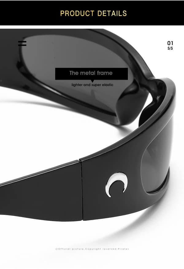 Måne mote solbriller (sorte innrammede grå briller), futuristiske