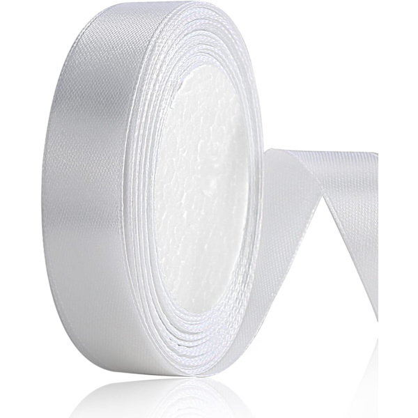 (Vit) Satängband, Vitt Dubbelsidigt Polyester Satängband 20