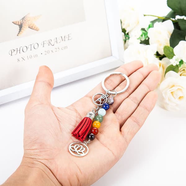 Lotus Seven Color Beads Stone Keychain