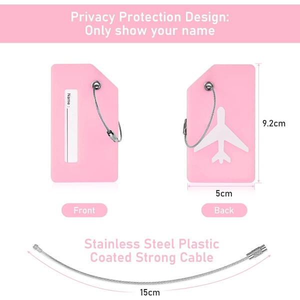 2stk rosa + blå silikon bagasjemerker med ID, silikon bagasje