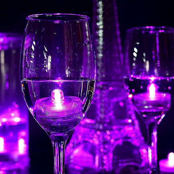 12 stk nedsenkbare LED-lys, rosa vanntett flammefri stearinlys T