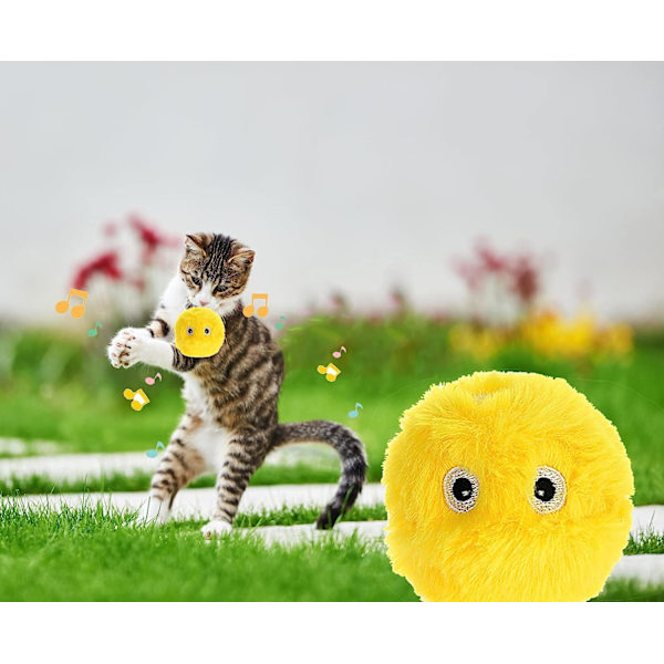 Fågelformad katt leksak boll med kattmynta, realistisk interaktiv katt leksak med fågelsång, för bitning, avledning, tuggning (gul)