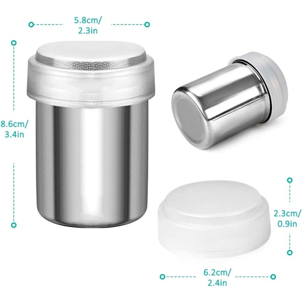 2 st pulversocker-shaker-duster, rostfritt stål pulversocker-sh