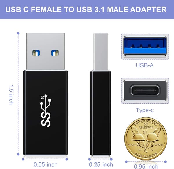 USB C - naar USB 3.0 -adapter, 2-pack, type-A 3.1 5 Gbps GEN