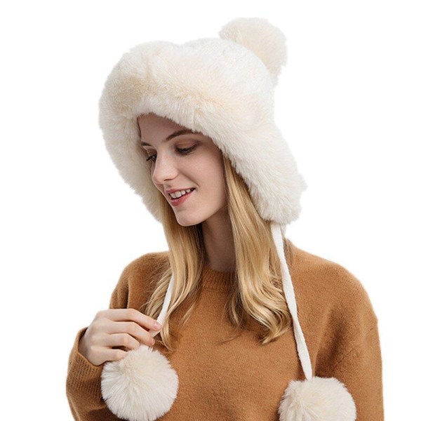 Talven lämmin neulottu hattu turkis Naisten hattu korvaläppällä Kaksi palloa