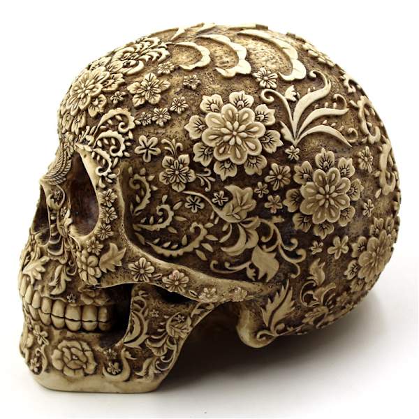 Kreativ kranieblomsterskulptur 8,1'' menneskehovedskelet S