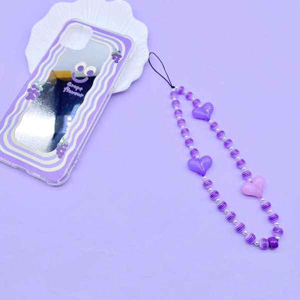 Kawaii hjerteformet perletelefon charms håndlaget akryl håndledd stropp