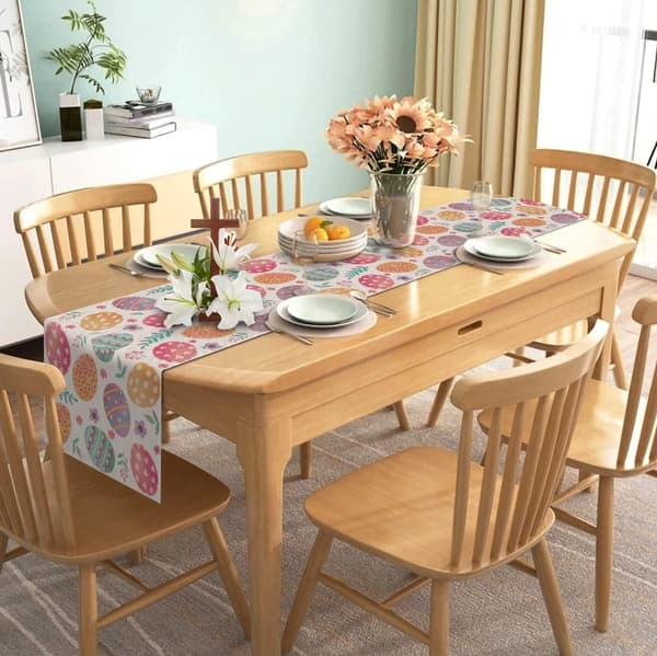 Linen Happy Easter Bordløper Vår Påskeegg Dekor (13\" x 72\")