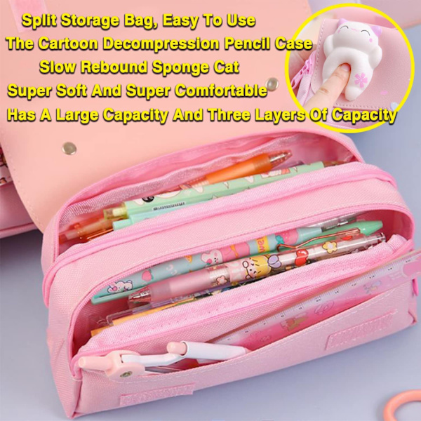 Pink Bear Multi-rum Pencil Case - Stor Kapacitet - Til T