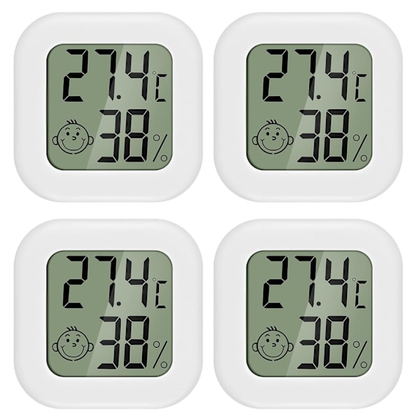 （Vit）Mini LCD Digital inomhus termometer hygrometer 4 st termo hygrometer komfortnivåindikator hög precision port