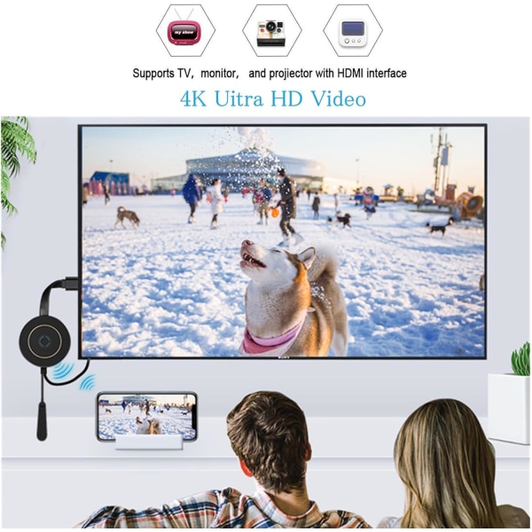 WiFi-skjermadapter, 4K trådløs HDMI-adapter for streaming video