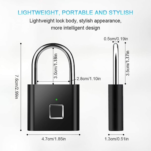 Fingeravtryckslås Smart Lock Biometriskt Lås [nyckellöst], Svart,