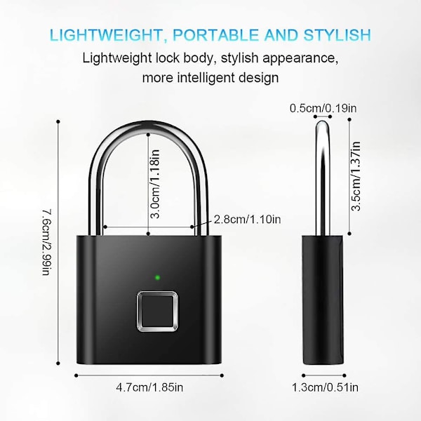 Fingeravtryckslås Smart Lock Biometriskt lås [nyckellöst], Svart,