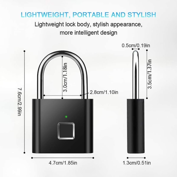 Fingerprint Lock Smart Lock Biometrisk Lås [nøglefri], Sort,