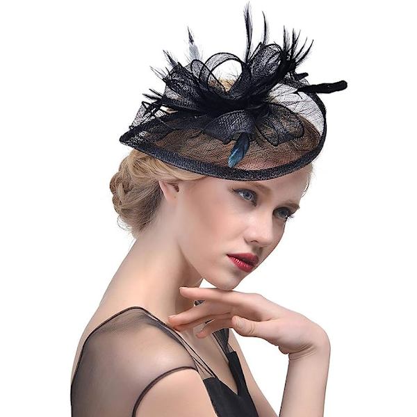 Elegant Fascinator Damhatt Bröllop Fjäder Hårklämma Royal Ascot
