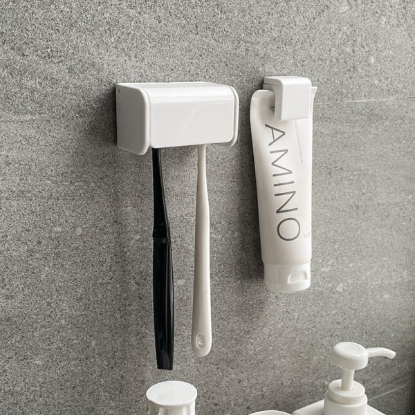 (Hvid 2Pak)Tandbørsteholder Vægmonteret med dæksel til bad