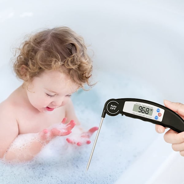 Køkken Termometer (Sort), Digitalt Køkken Termometer Digitalt Køkken Termometer med Probe, Instant Read Ovn Termometer, LCD Skærm, til BBQ, Cappuccino og Mælk