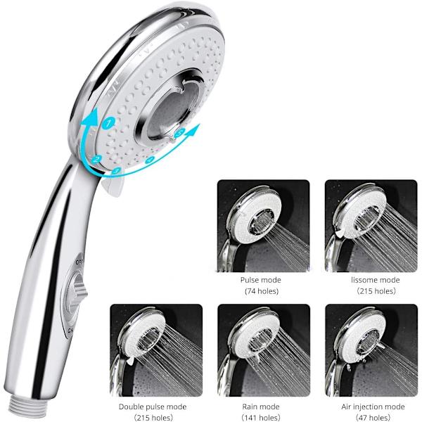 Duschhuvud + 2M flexibel duschslang, duschhuvud med slang, 5