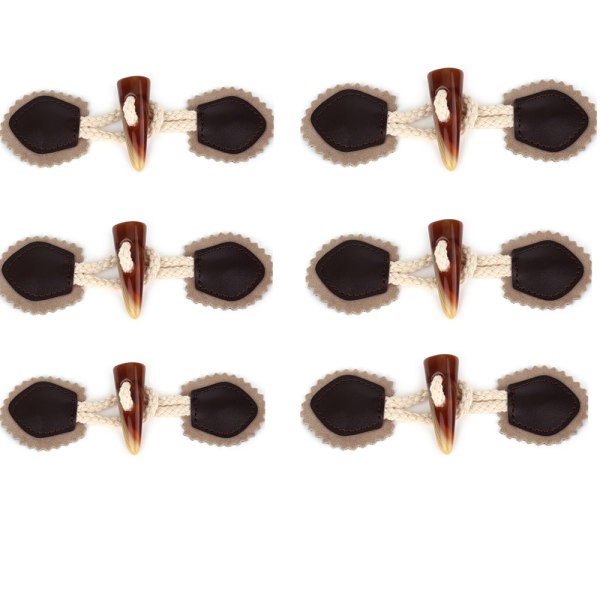 6 set Pu-lädersy-på-byglar (brun) förslutning med hartshorn