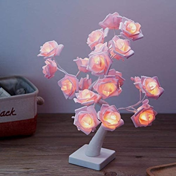 24 LED Pink Rose -pöytälamppu, akku tai USB virtalähde, ajastimen säätö