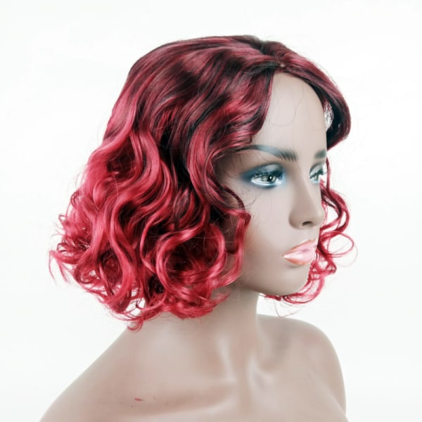 Kvinnlig peruk huvud rött huvud kort lockigt hår kemisk fiber pin