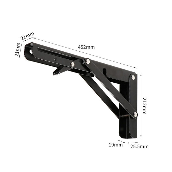 Folding Bracket 452mm, 2 stk. Svart Folding Console Bracket, Load Folding Shelf Brackets, Heavy Duty Retractable Foldi