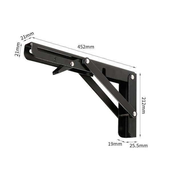 Sammenklappelig beslag 452mm, 2 stk. sort sammenklappelig konsolbeslag, belastning sammenklappelige hyldebeslag, kraftig sammenklappelig folde