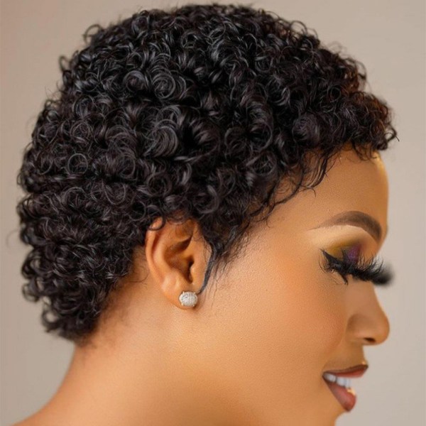 1 Afro Women Short Human Hair Wigs Short Black Human Hair Wigs B