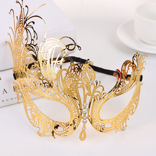 Masquerade Mask for Women Metal Mask Shiny Rhinestone Veneti