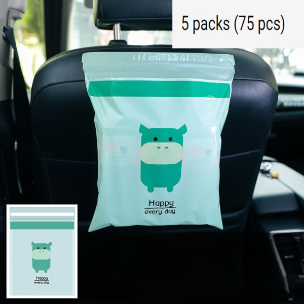 75 kpl (vihreä) Easy Stick-On Kertakäyttöiset Auton roskapussit Itsekiinnittyvä