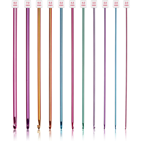 Long Crochet Hooks Set, 11 Tunisian Crochet Hooks, Multicolored